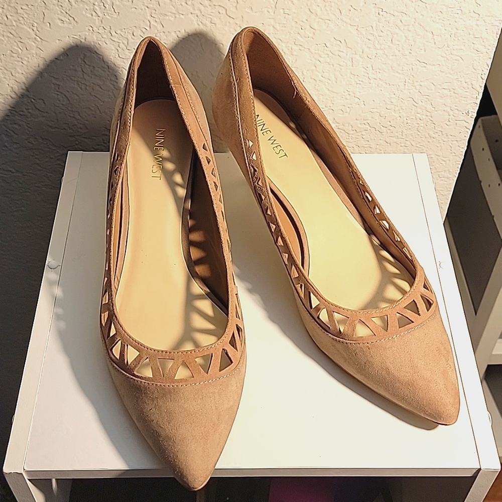 Nine West Camel Suede Kitten Heel Pumps